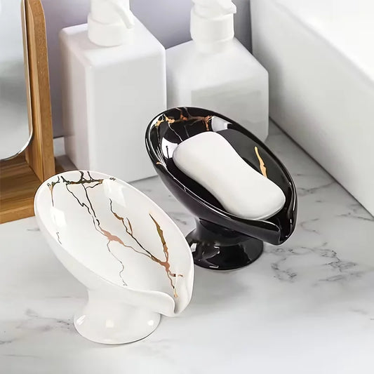 Ceramic Leaf Soap Dish With Self-Draining Design