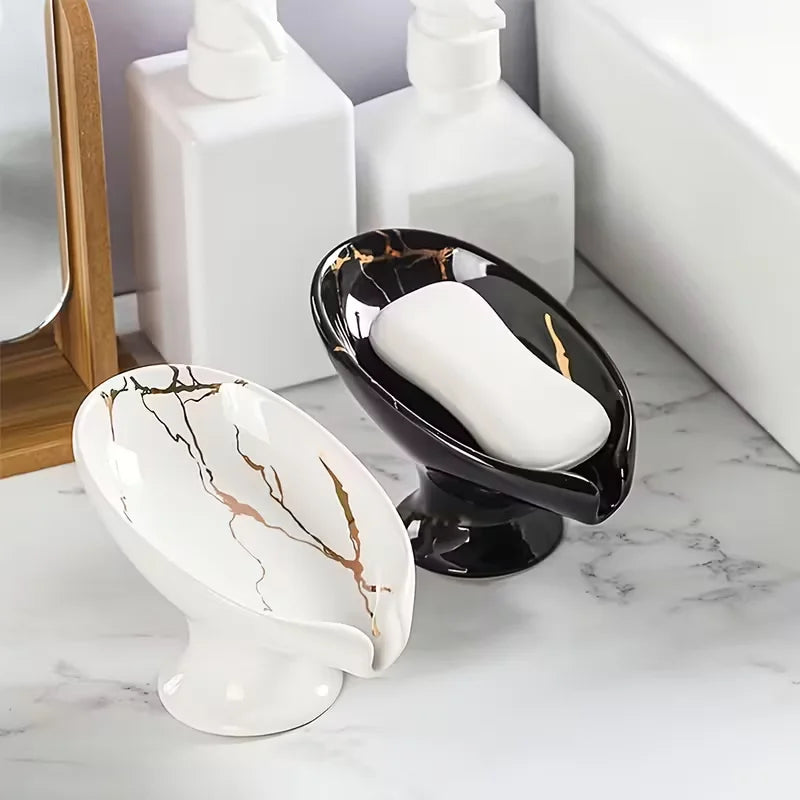 Ceramic Leaf Soap Dish With Self-Draining Design