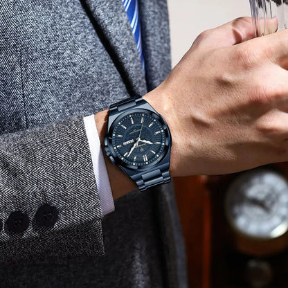 Men's Stainless Steel Quartz Watch – Date & Week Display