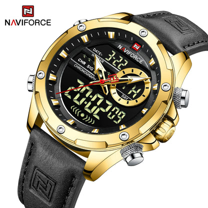 Men’s Analog Digital Chronograph Watch Leather Strap