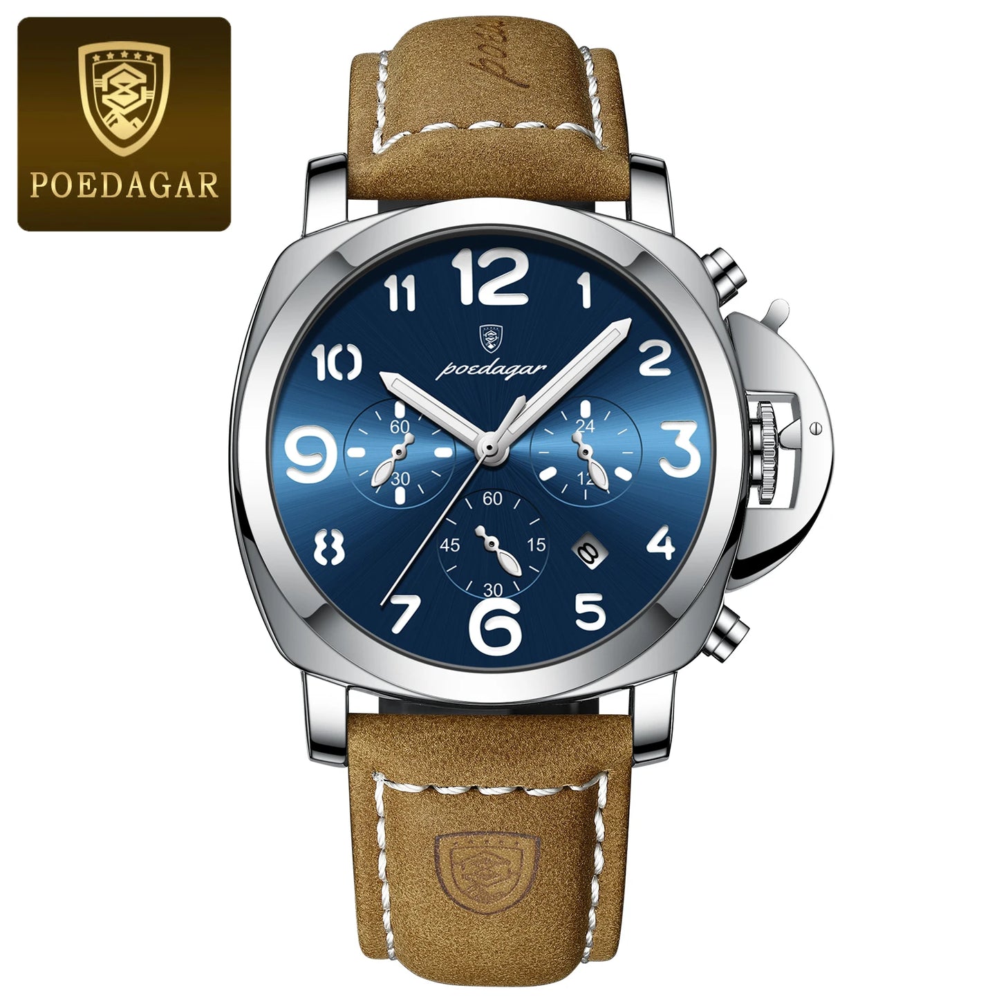 Men’s Chronograph Quartz Watch Leather Strap, 3ATM