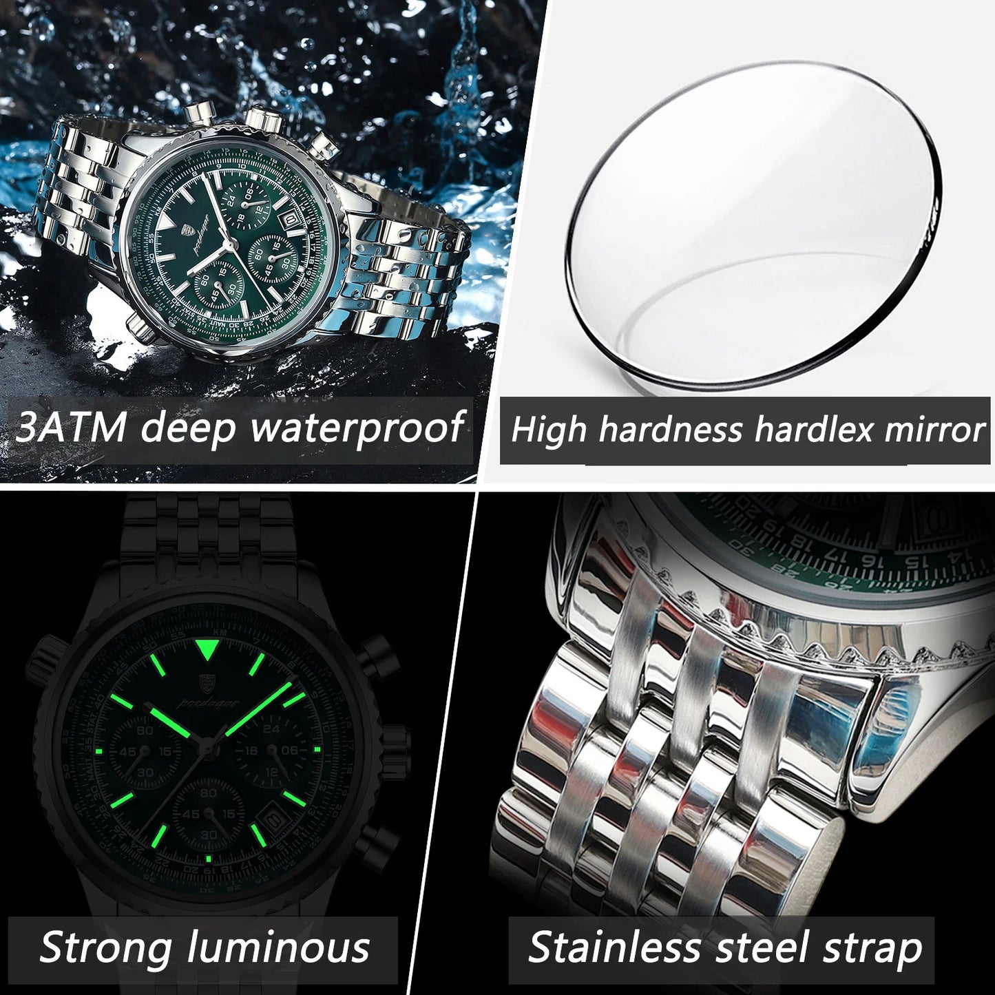 Men's Stainless Steel Chronograph Watch With Date