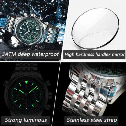 Men's Stainless Steel Chronograph Watch With Date