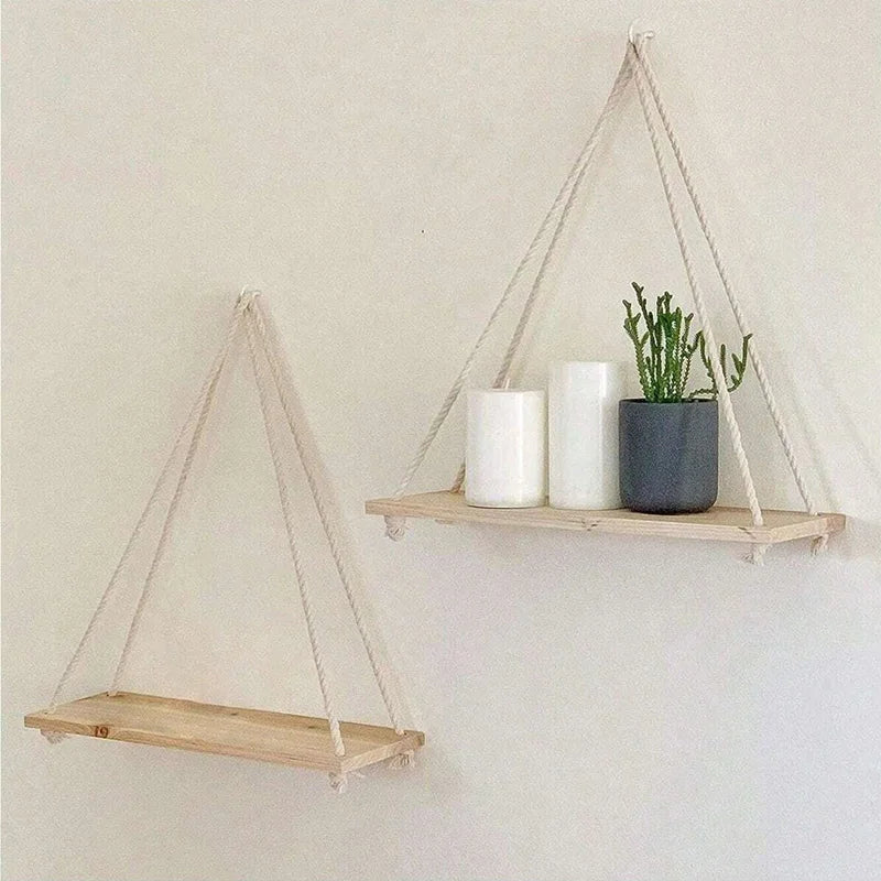 Wooden Hanging Rope Shelf for Wall Plants & Decor