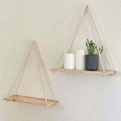 Wooden Hanging Rope Shelf for Wall Plants & Decor