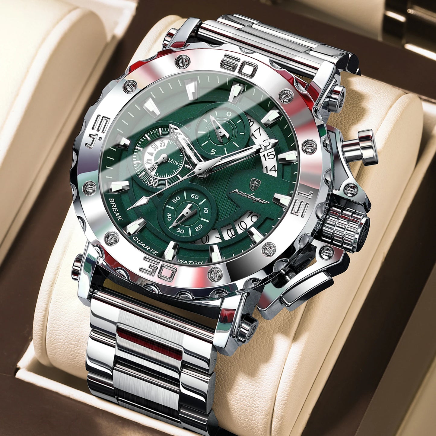 Men’s Stainless Steel Chronograph Watch With Calendar