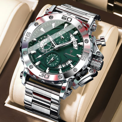 Men’s Stainless Steel Chronograph Watch With Calendar