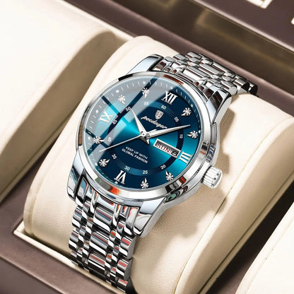 Men's Stainless Steel Quartz Watch – Luminous, Waterproof