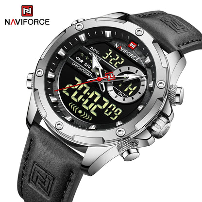 Men’s Analog Digital Chronograph Watch Leather Strap