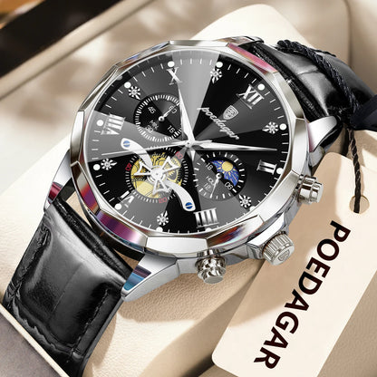 Men’s Leather Chronograph Watch Quartz Waterproof