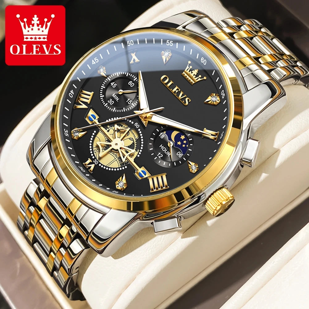 Men's Moon Phase Chronograph Watch Quartz Waterproof