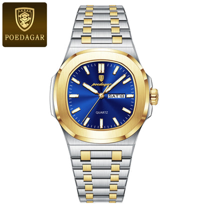 Men's Square Stainless Steel Watch – Luminous, Waterproof