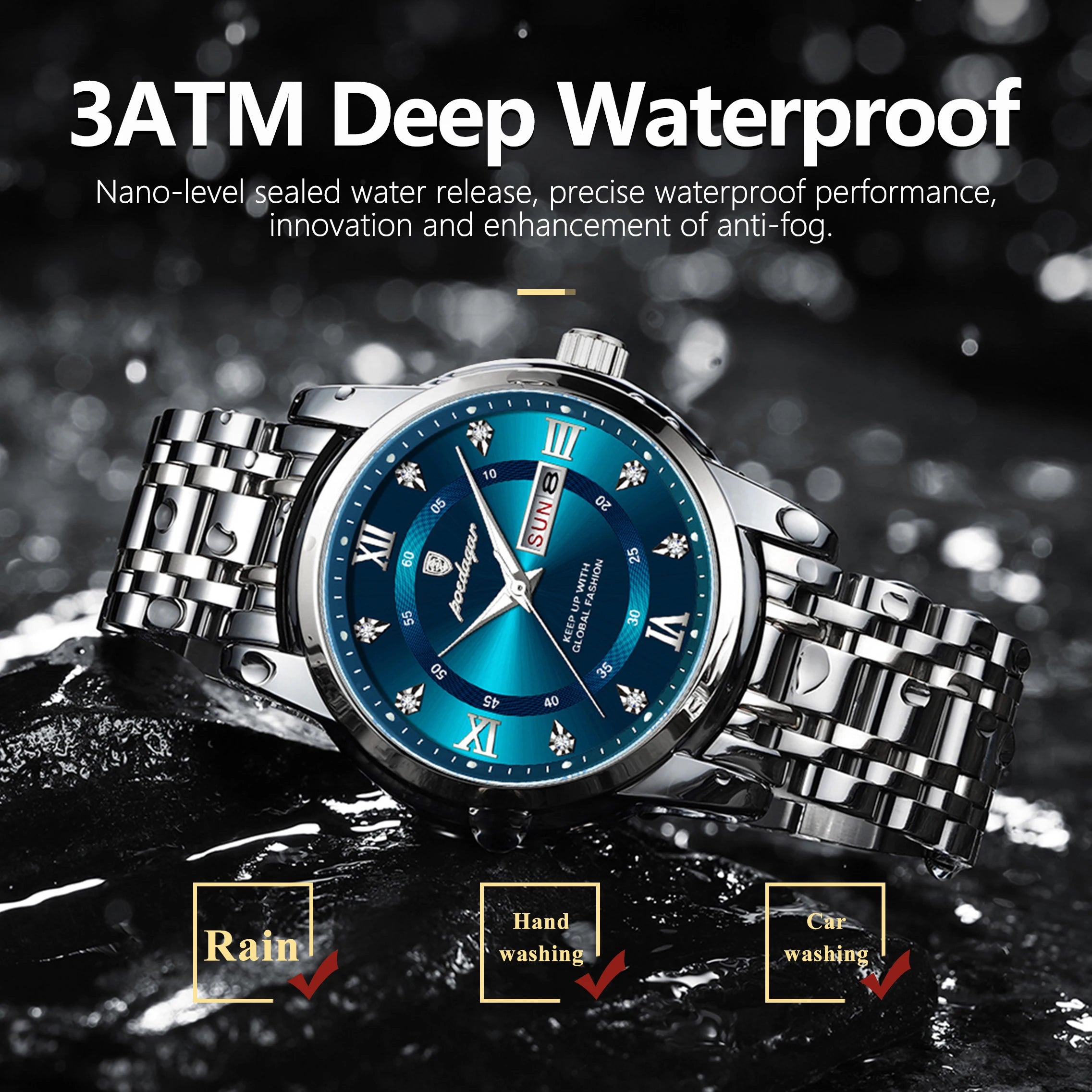 Men's Stainless Steel Quartz Watch – Luminous, Waterproof