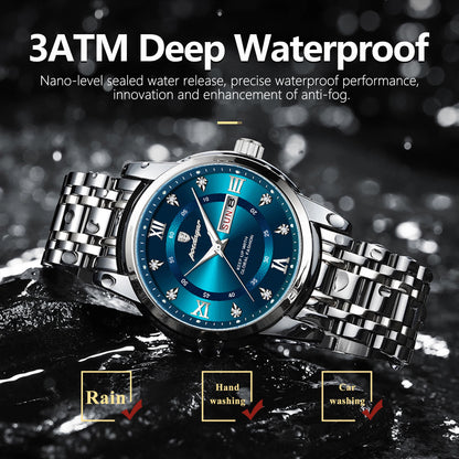 Men's Stainless Steel Quartz Watch – Luminous, Waterproof