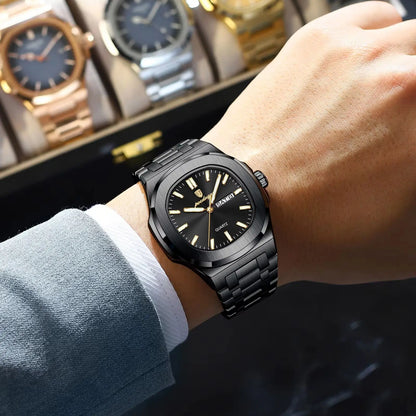 Men's Square Stainless Steel Watch – Waterproof & Luminous