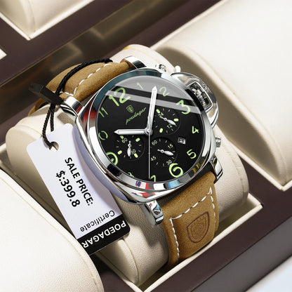 Men’s Chronograph Quartz Watch Leather Strap, 3ATM