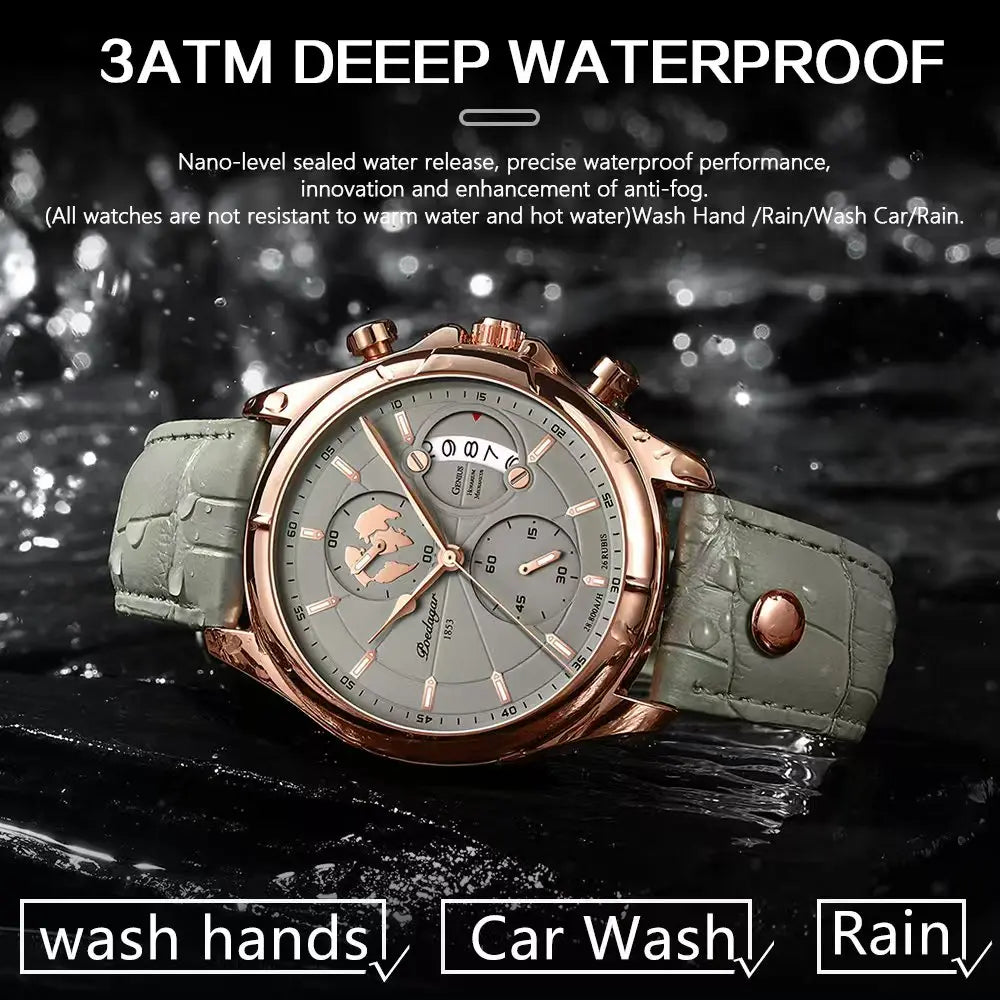 Men's Chronograph Leather Watch With Date Display