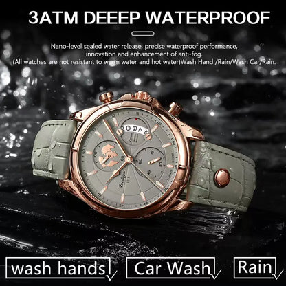 Men's Chronograph Leather Watch With Date Display