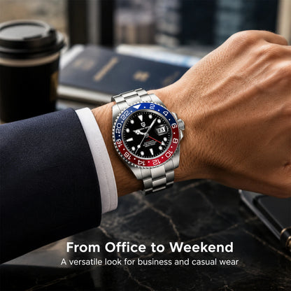 Men's Mechanical GMT Watch Sapphire Crystal 100m