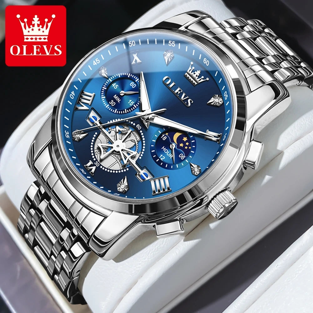 Men's Moon Phase Chronograph Watch Quartz Waterproof