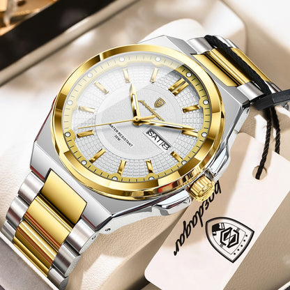 Men's Stainless Steel Quartz Watch – Date & Week Display