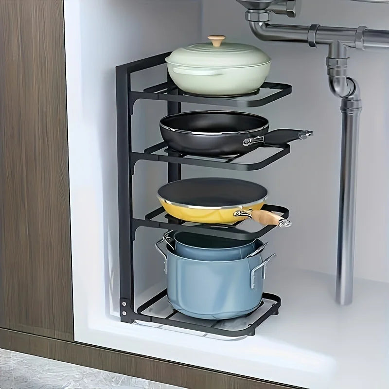 Adjustable Steel Pot Rack Organizer for Kitchen Storage