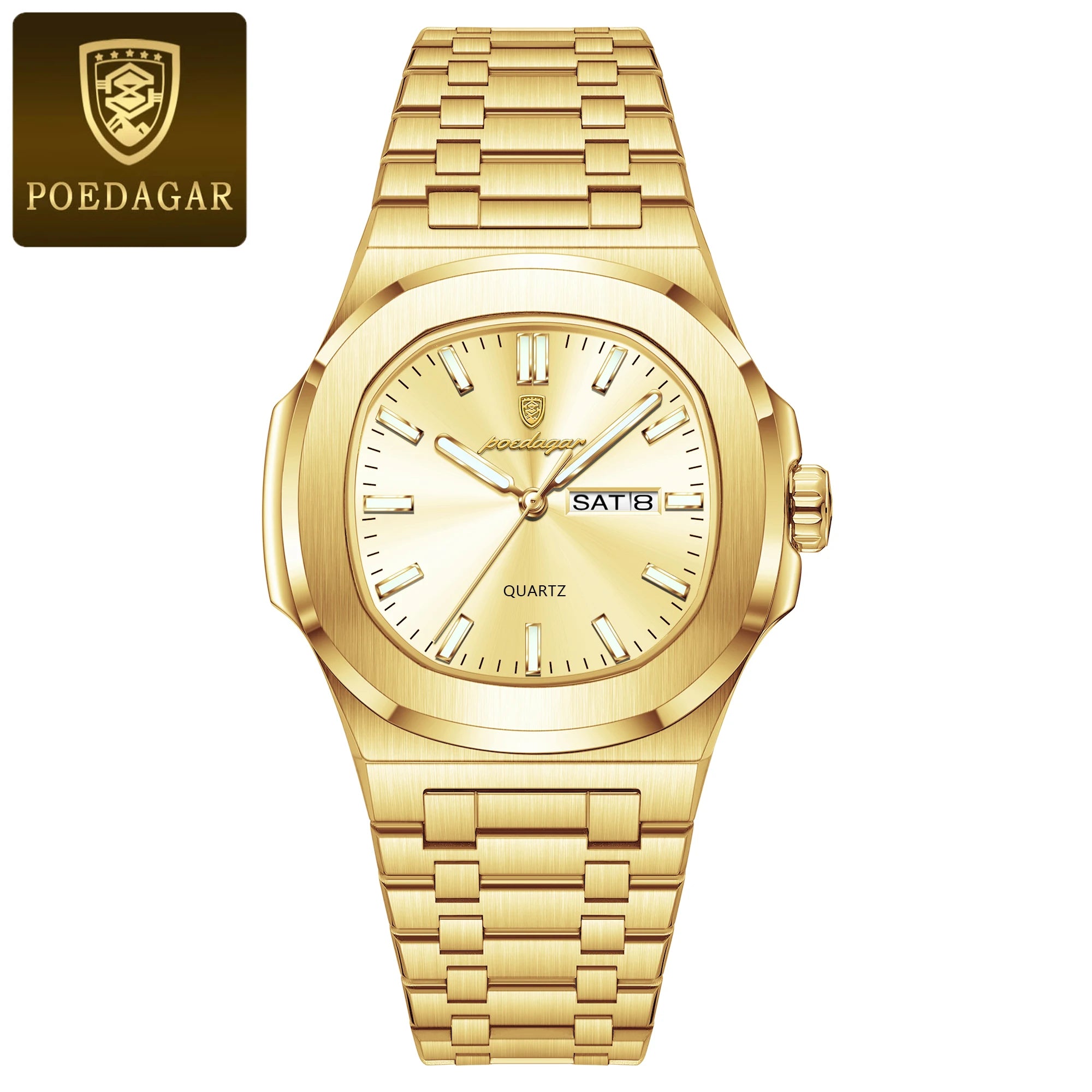 Men's Square Stainless Steel Watch – Luminous, Waterproof
