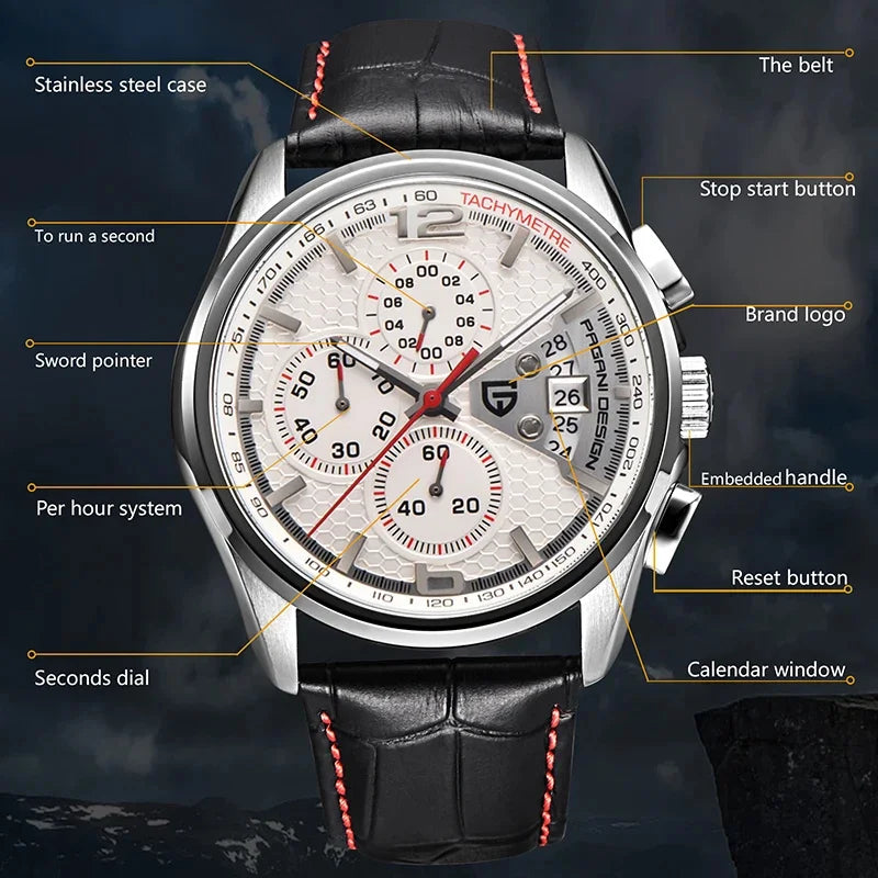 Men’s Quartz Chronograph Watch With Leather Strap