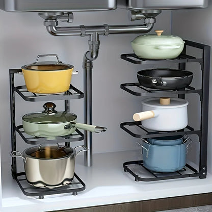 Adjustable Steel Pot Rack Organizer for Kitchen Storage