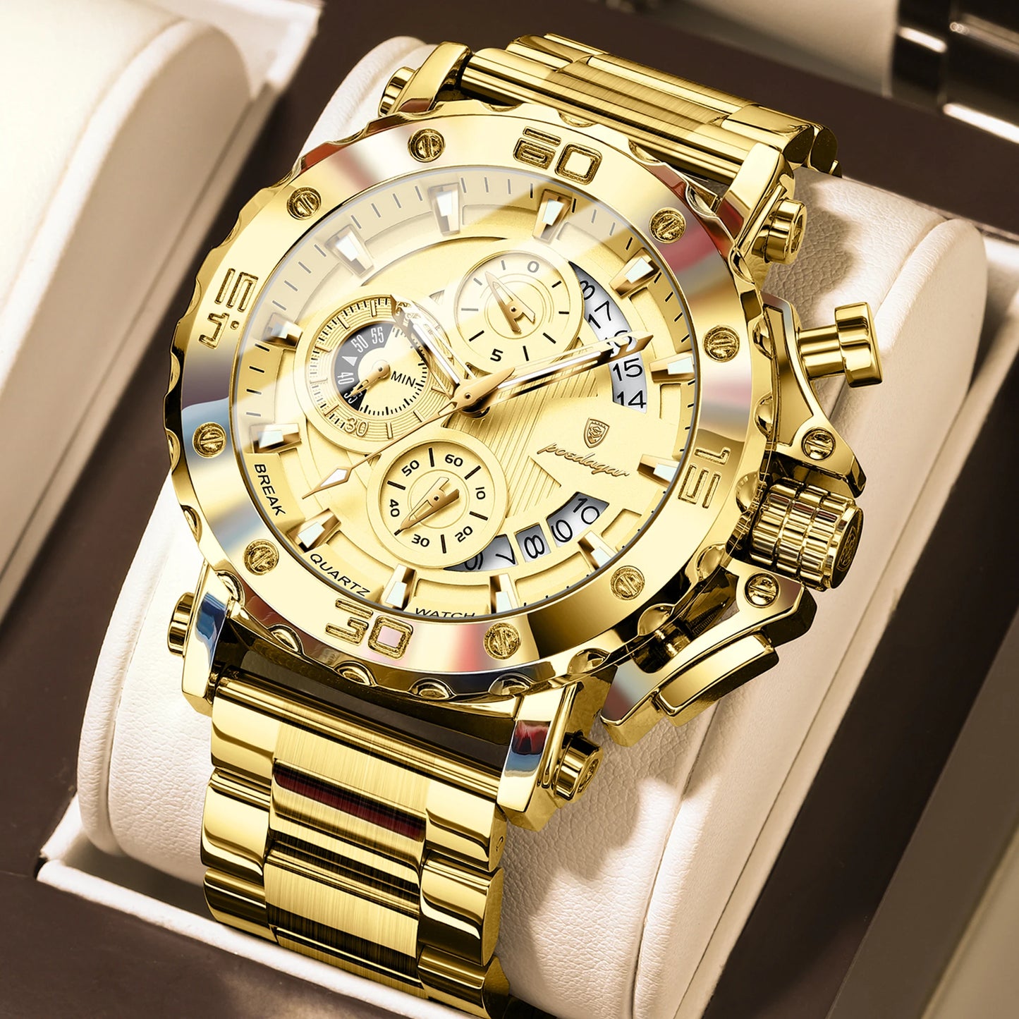 Men’s Stainless Steel Chronograph Watch With Calendar