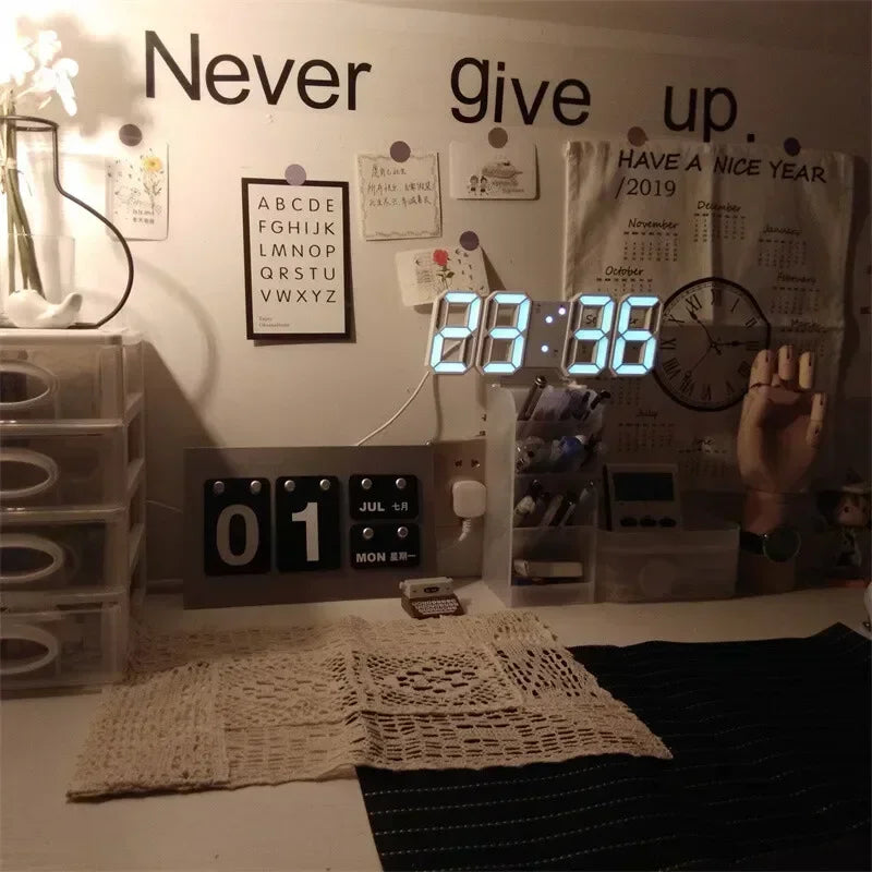 3D LED Digital Wall Clock With Adjustable Brightness