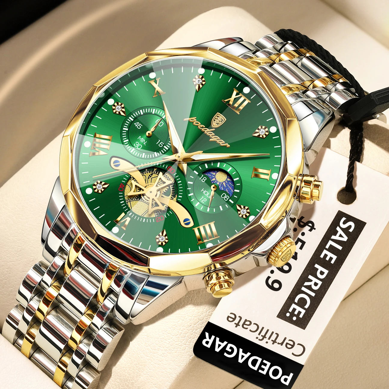Men's Stainless Steel Chronograph Watch With Luminous Dial