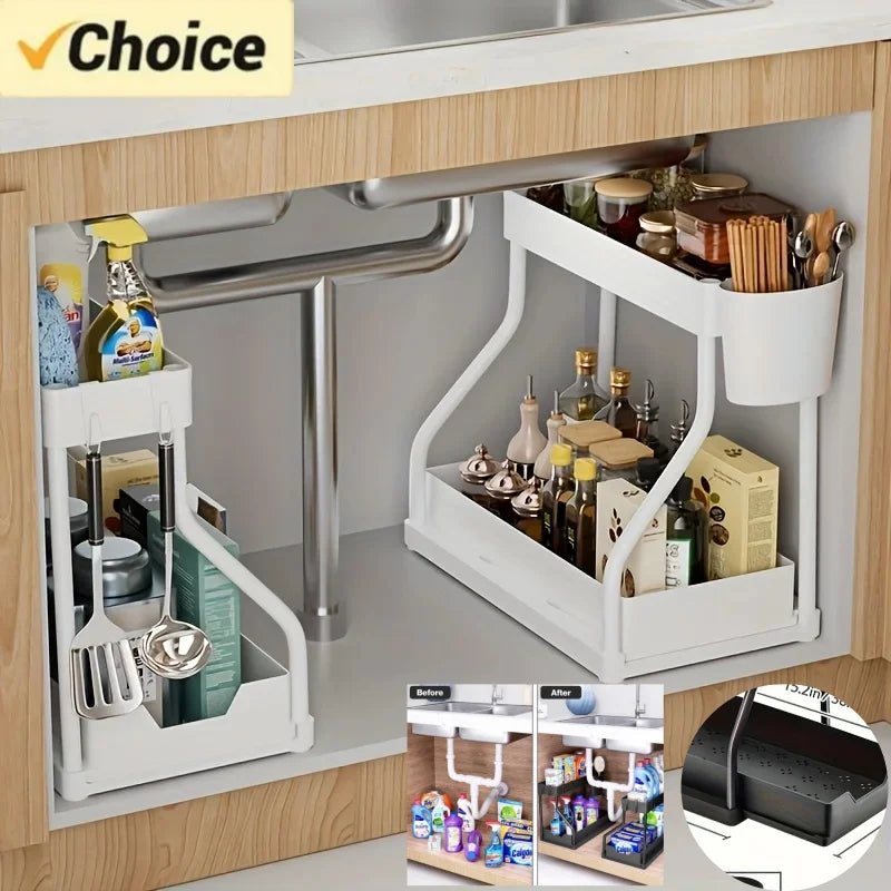 2-Tier Under Sink Organizer With Pull-Out Drawers