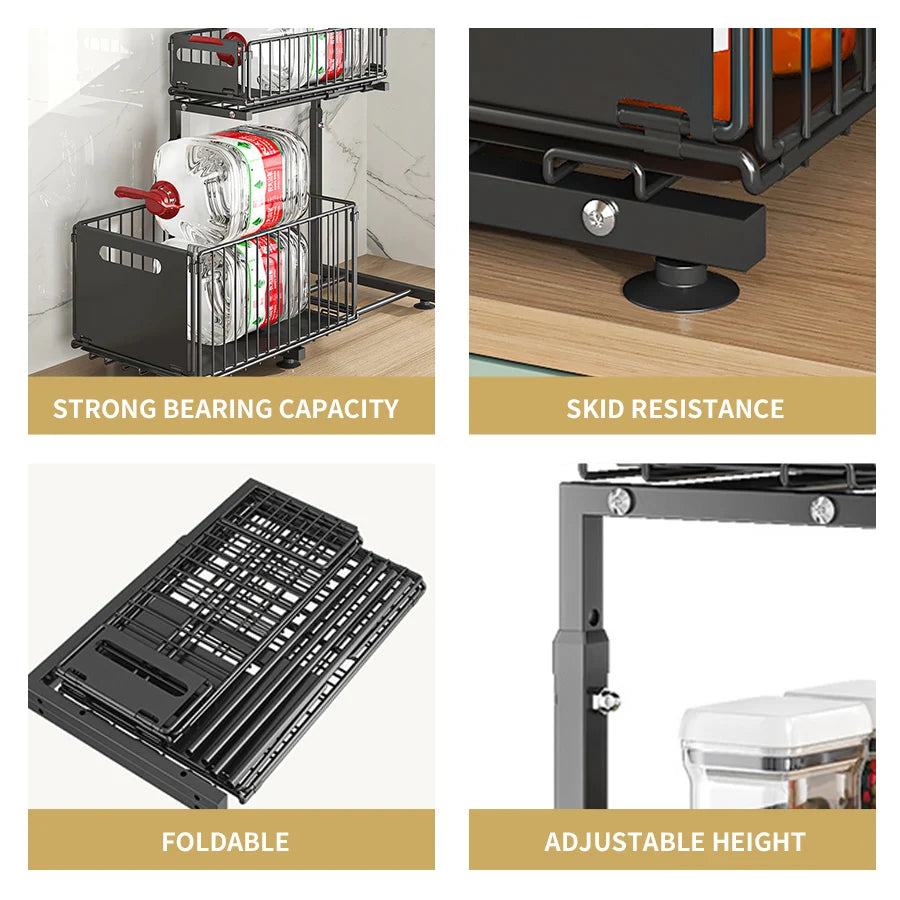 Pull-Out Under Sink Organizer 2-Tier Adjustable Shelf