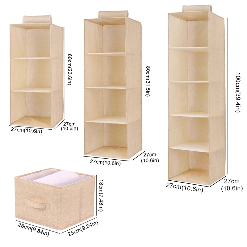 Cotton Linen Hanging Wardrobe Organizer Shelf