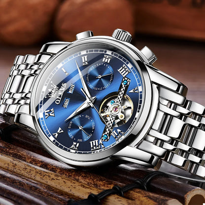 Men's Automatic Skeleton Watch With Stainless Steel Band