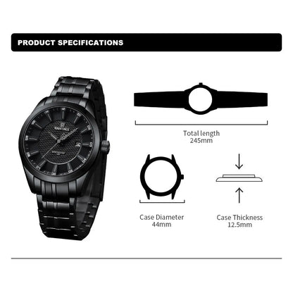 Men's Waterproof Quartz Watch With Stainless Steel Band