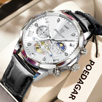 Men’s Leather Chronograph Watch Quartz Waterproof