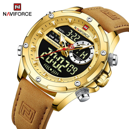 Men’s Analog Digital Chronograph Watch Leather Strap