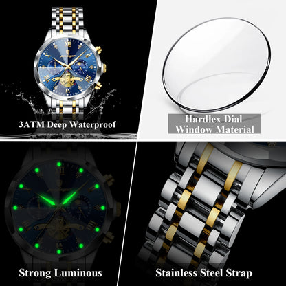 Men's Stainless Steel Chronograph Watch With Luminous Dial