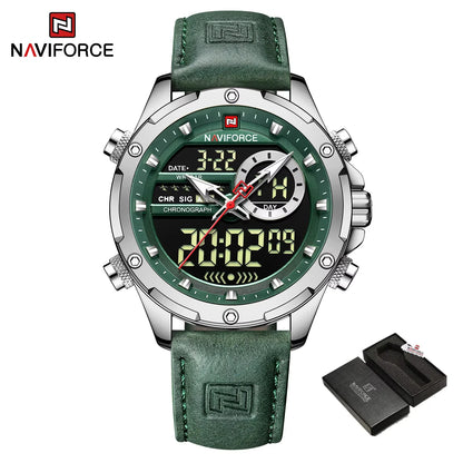 Men’s Analog Digital Chronograph Watch Leather Strap