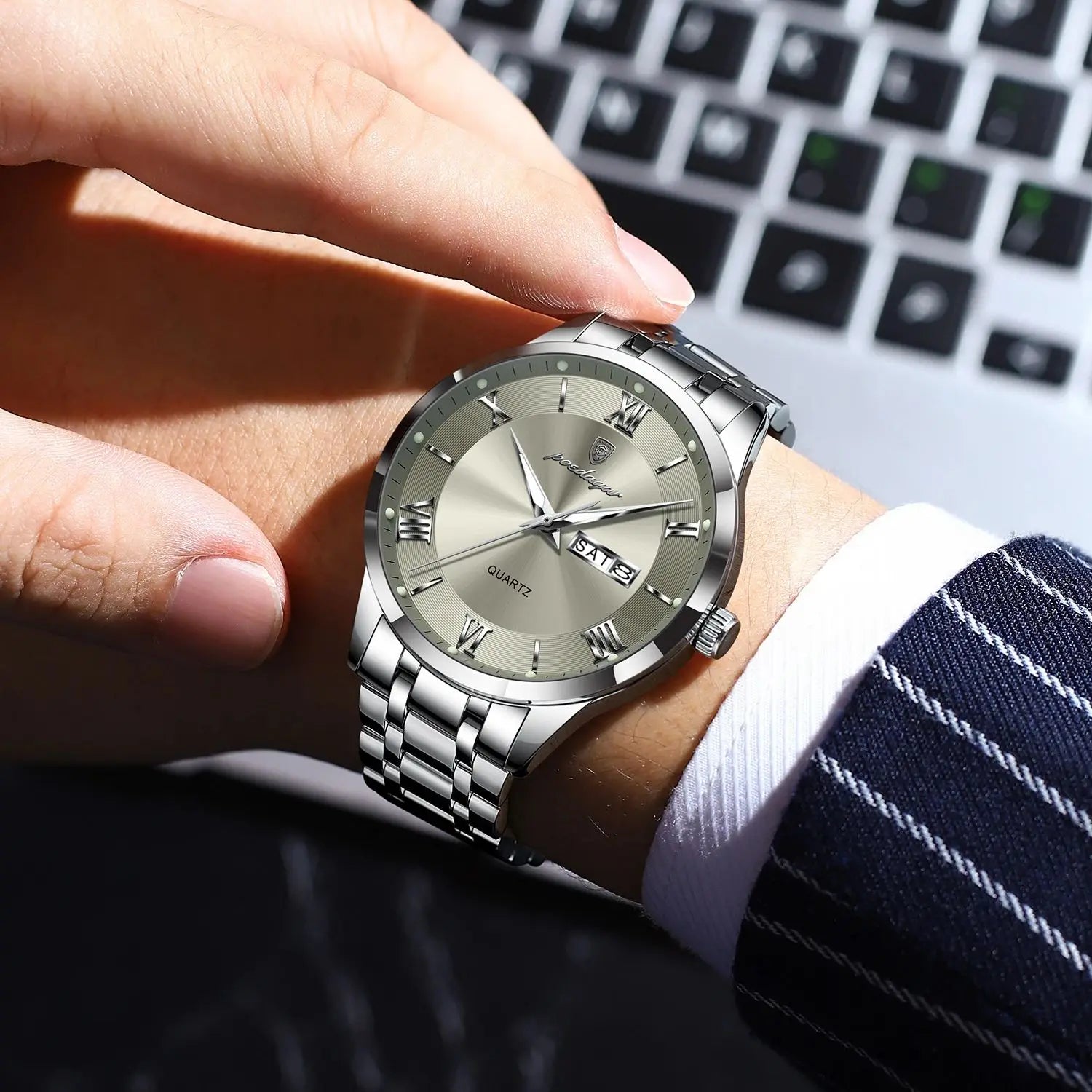 Men’s Stainless Steel Quartz Watch With Date Display