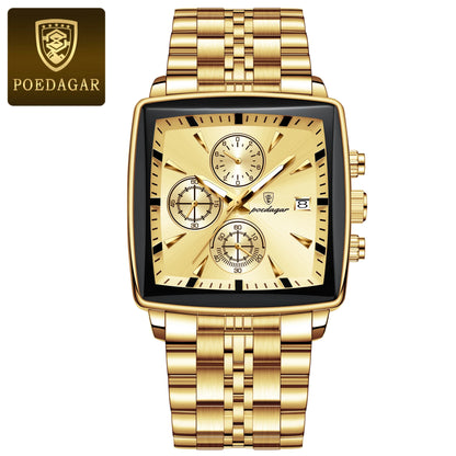 Men’s Square Chronograph Watch Luminous Waterproof Steel