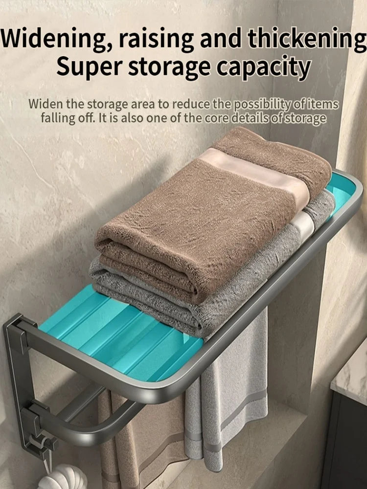 Aluminum Wall-Mounted Towel Rack With Storage Shelf