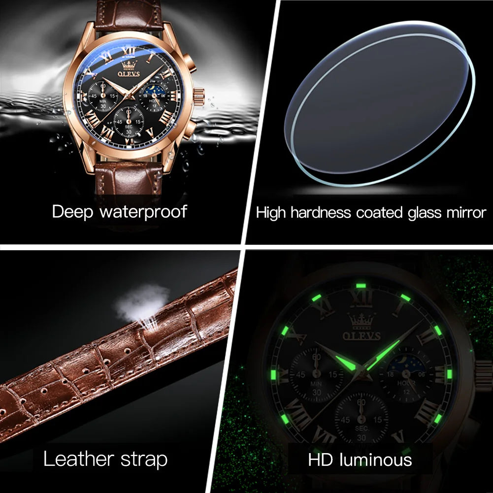Men’s Quartz Chronograph Watch With Moon Phase Display