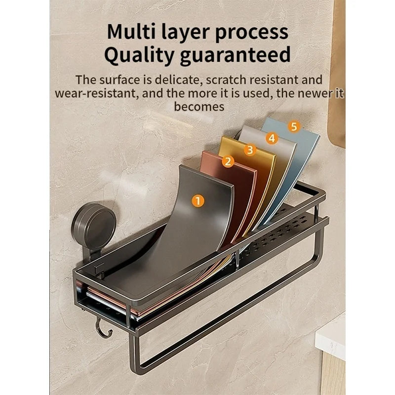 No-Drill Suction Bathroom Rack – Aluminum Wall Shelf