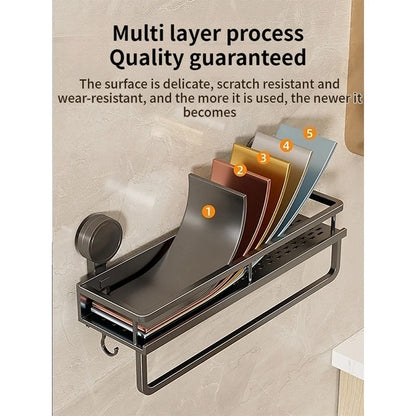 No-Drill Suction Bathroom Rack – Aluminum Wall Shelf