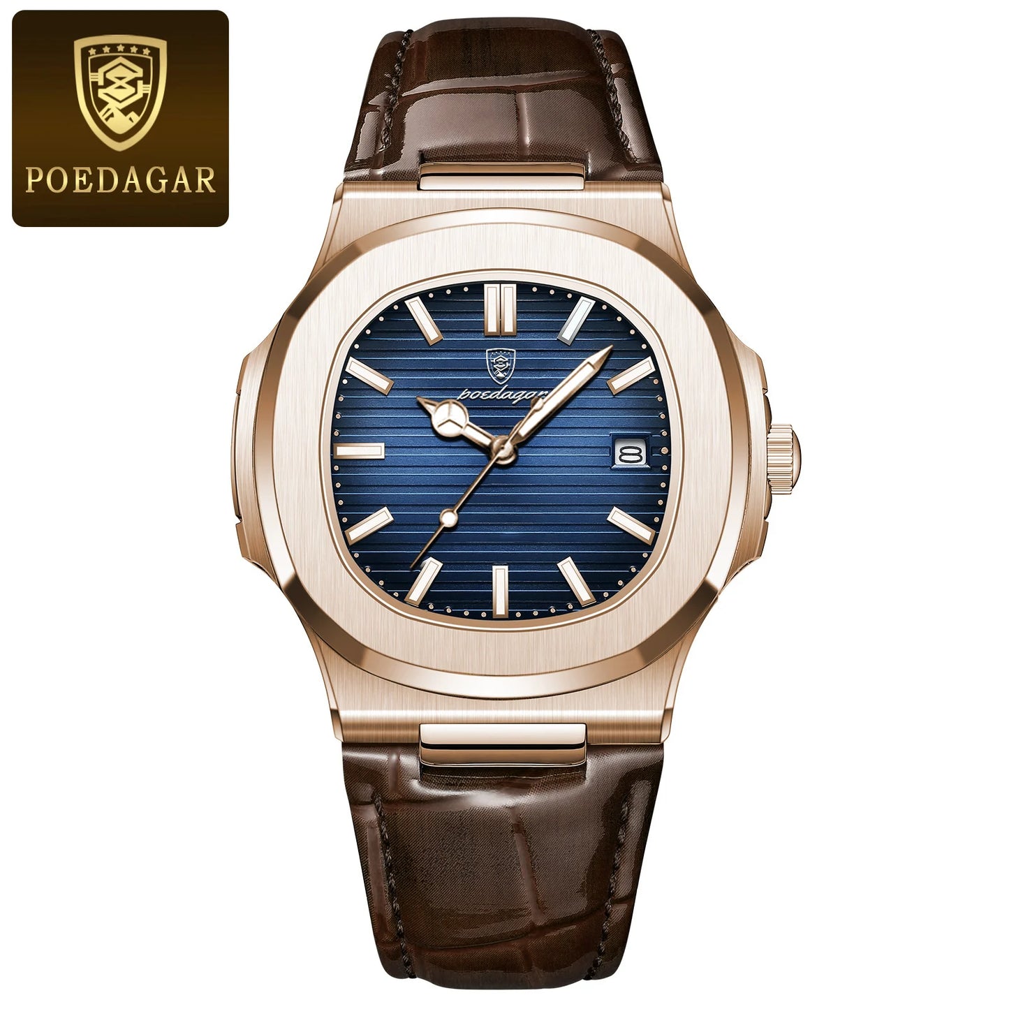 Men’s Square Quartz Watch With Leather Strap