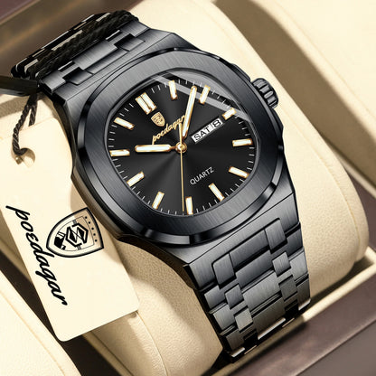 Square Stainless Steel Men’s Watch – Luminous & Date
