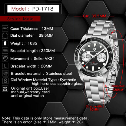 Men’s Panda Dial Quartz Chronograph Watch Sapphire